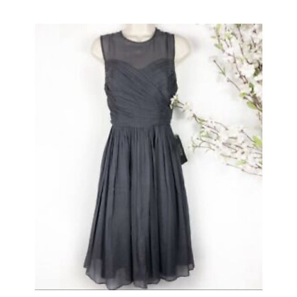 NWT J.Crew Clara Women’s Grey Sleeveless Lining Silk Chiffon Dress Size 0
